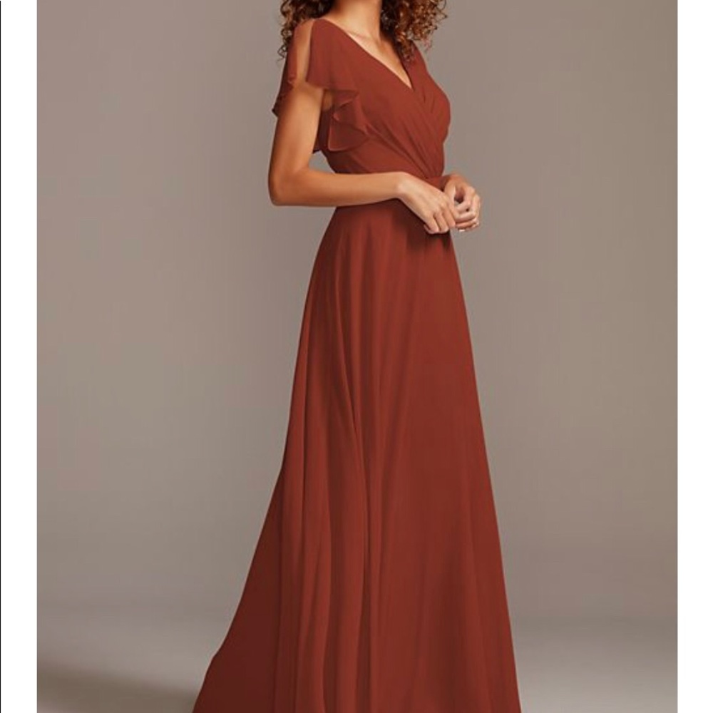 David’s Bridal Cinnamon flutter sleeve full skirt bridesmaid dress Size 10